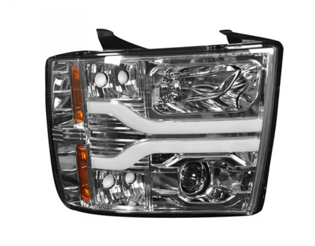 Chevrolet Silverado 07-14 (2nd GEN 3500 Dually) Projector Headlights with OLED Halo & DRL in Clear / Chrome