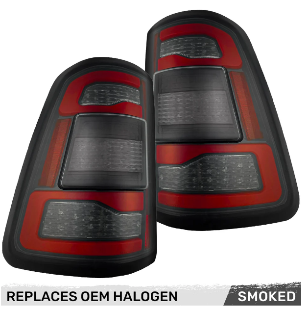 Dodge RAM 1500 19-23 OLED Tail Lights Replaces OEM Halogen Smoked Scanning Amber Turn Signal