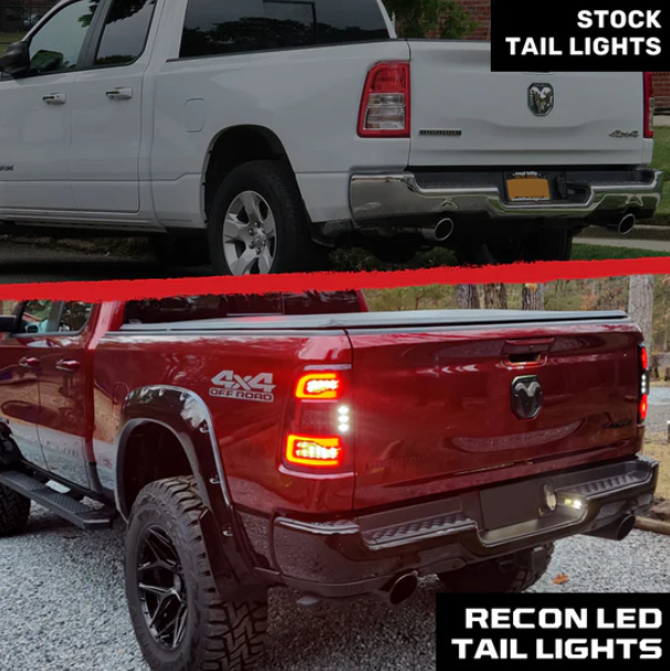 Dodge RAM 1500 19-23 OLED Tail Lights Replaces OEM Halogen Smoked Scanning Amber Turn Signal