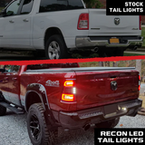 Dodge RAM 1500 19-23 OLED Tail Lights Replaces OEM Halogen Smoked Scanning Amber Turn Signal