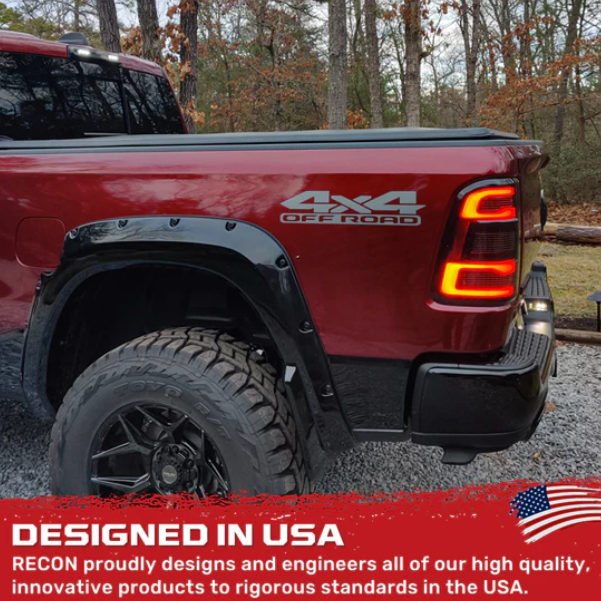 Dodge RAM 1500 19-23 OLED Tail Lights Replaces OEM Halogen Smoked Scanning Amber Turn Signal