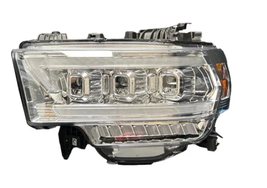 Dodge RAM 19-23 2500/3500 5th GEN Body Style w/ OEM Halogen & Standard Reflector Housing - LED PROJECTOR HEADLIGHTS w/ Ultra High Power Smooth OLED DRL & SCANNING SWITCHBACK High Power Amber LED Turn Signals - Clear / Chrome