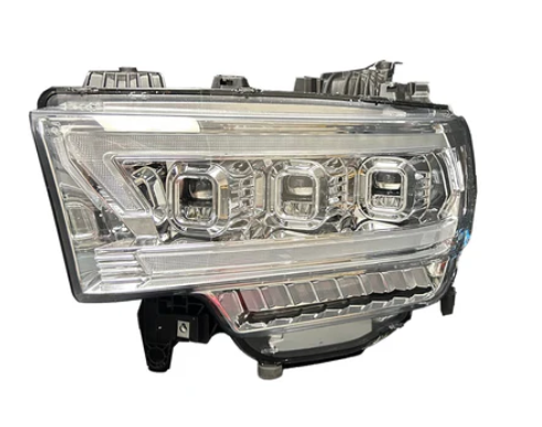 Dodge RAM 19-23 2500/3500 5th GEN Body Style w/ OEM Halogen & Standard Reflector Housing - LED PROJECTOR HEADLIGHTS w/ Ultra High Power Smooth OLED DRL & SCANNING SWITCHBACK High Power Amber LED Turn Signals - Clear / Chrome