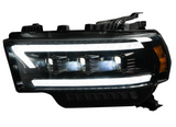 Dodge RAM 19-23 2500/3500 5th GEN Body Style w/ OEM Halogen & Standard Reflector Housing - LED PROJECTOR HEADLIGHTS w/ Ultra High Power Smooth OLED DRL & SCANNING SWITCHBACK High Power Amber LED Turn Signals - Smoked / Black