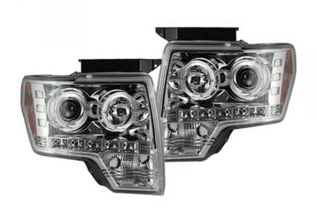 Ford F150 & Raptor 09-14 Projector Headlights in Clear/Chrome