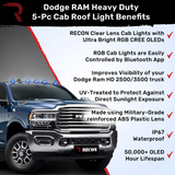 RECON Part # 264146CLRGB - Dodge RAM 03-18 Heavy-Duty 2500 & 3500 (5-Piece Set) Clear Cab Roof Light Lens with RGB (Multi-Colored) High-Power LED's