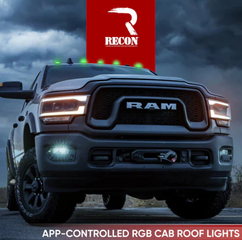 RECON Part # 264146CLRGB - Dodge RAM 03-18 Heavy-Duty 2500 & 3500 (5-Piece Set) Clear Cab Roof Light Lens with RGB (Multi-Colored) High-Power LED's