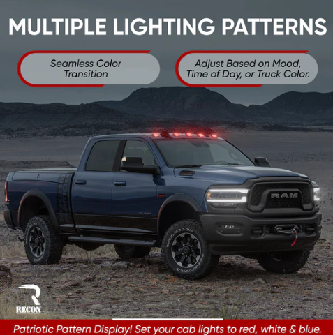 RECON Part # 264146CLRGB - Dodge RAM 03-18 Heavy-Duty 2500 & 3500 (5-Piece Set) Clear Cab Roof Light Lens with RGB (Multi-Colored) High-Power LED's