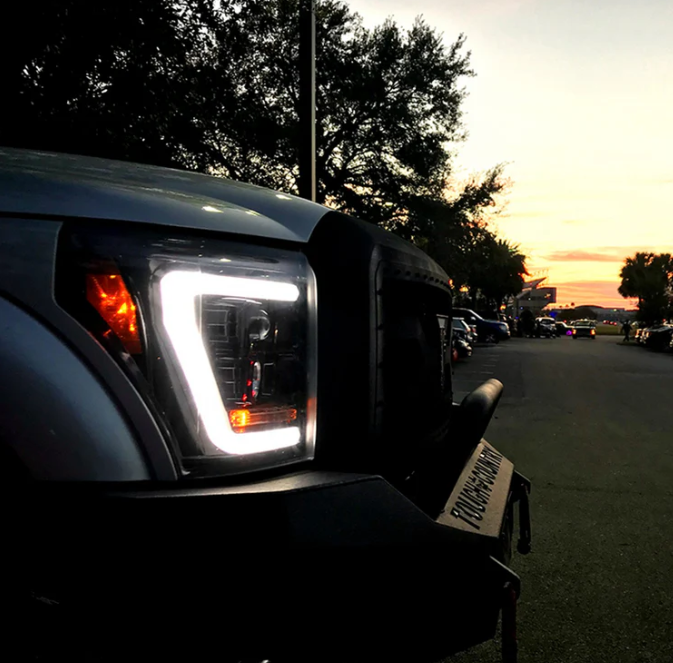 Ford Super Duty F-250/350/450/550 11-16 Projector Headlights OLED Halos & DRL Smoked/Black