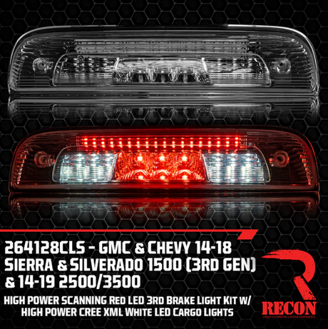 GMC Sierra & Chevy Silverado 3rd GEN 1500 14-18 Ultra High Power SCANNING Red LED 3rd Brake Light w/ High Power CREE XML White LED Cargo Lights - Smoked Lens