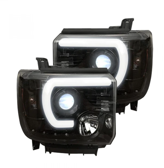 GMC Sierra & Denali 1500 14-18 Projector Headlights w Smooth OLED DRLs & Halos in Smoked/Black