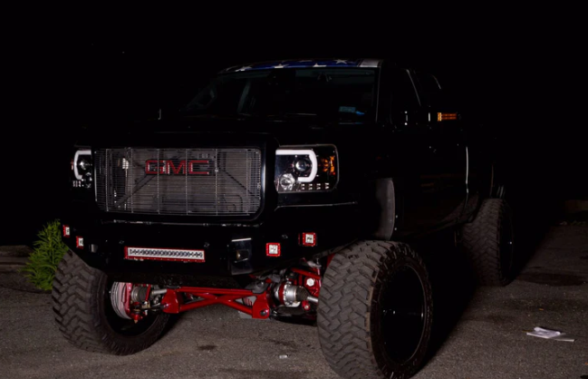 GMC Sierra & Denali 1500 14-18 Projector Headlights w Smooth OLED DRLs & Halos in Smoked/Black