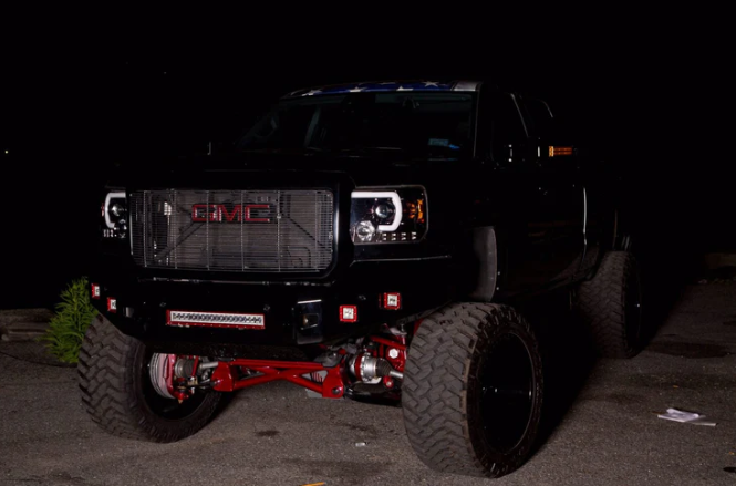 GMC Sierra & Denali 2500/3500 14-19 Single-Wheel HD Projector Headlights w Smooth OLED DRLs & Halos in Smoked/Black