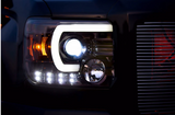 GMC Sierra & Denali 2500/3500 14-19 Single-Wheel HD Projector Headlights w Smooth OLED DRLs & Halos in Smoked/Black