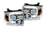 GMC Sierra & Denali 3500 15-19 Dually Projector Headlights w Smooth OLED DRLs & Halos in Clear/Chrome