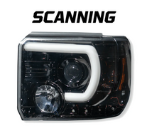 GMC Sierra 1500 14-18 Projector Headlights w OLED Amber DRLs & Scanning OLED Amber Turn Signals Smoked/Black (OPEN BOX
