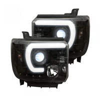 GMC Sierra 1500 14-18 Projector Headlights w OLED Amber DRLs & Scanning OLED Amber Turn Signals Smoked/Black (OPEN BOX