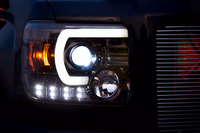 GMC Sierra 1500 14-18 Projector Headlights w OLED Amber DRLs & Scanning OLED Amber Turn Signals Smoked/Black (OPEN BOX