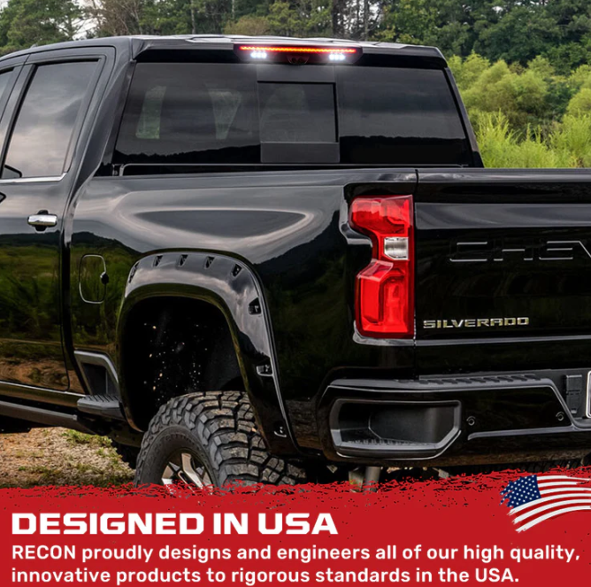 GMC Sierra 1500 19-24 & Chevy Silverado 1500 19-24 (4th GEN) - ULTRA HIGH POWER Red LED 3rd Brake Light w/ ULTRA HIGH POWER CREE XML White LED Cargo Lights (Replaces LED 3rd Brake Light with 2 Cargo Bed Cameras - Smoked Lens