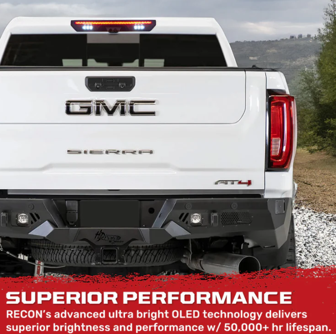 GMC Sierra 1500 19-24 & Chevy Silverado 1500 19-24 (4th GEN) - ULTRA HIGH POWER Red LED 3rd Brake Light w/ ULTRA HIGH POWER CREE XML White LED Cargo Lights (Replaces LED 3rd Brake Light with 2 Cargo Bed Cameras - Smoked Lens