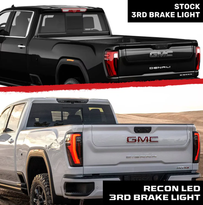 GMC Sierra 1500 19-24 & Chevy Silverado 1500 19-24 (4th GEN) - ULTRA HIGH POWER Red LED 3rd Brake Light w/ ULTRA HIGH POWER CREE XML White LED Cargo Lights (Replaces LED 3rd Brake Light with 2 Cargo Bed Cameras - Smoked Lens