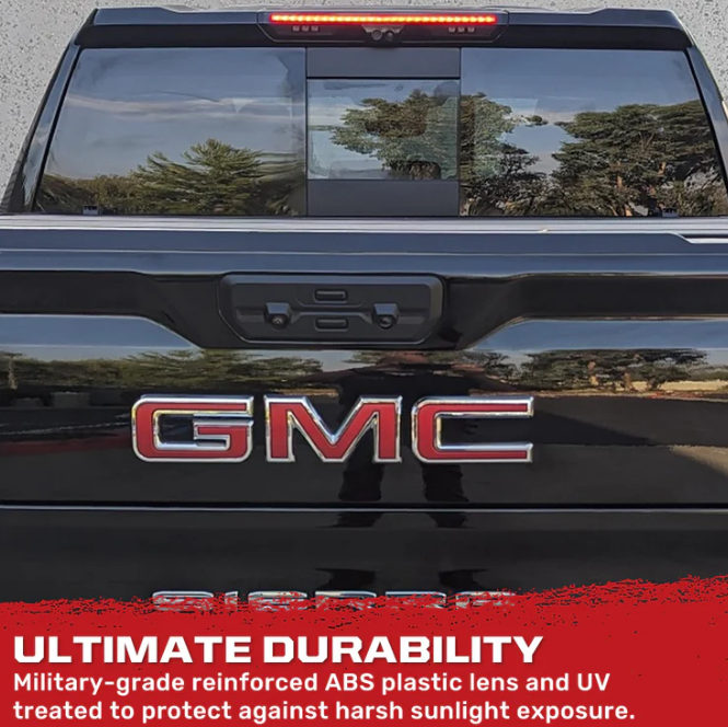 GMC Sierra 1500 19-24 & Chevy Silverado 1500 19-24 (4th GEN) - ULTRA HIGH POWER Red LED 3rd Brake Light w/ ULTRA HIGH POWER CREE XML White LED Cargo Lights (Replaces LED 3rd Brake Light with 2 Cargo Bed Cameras - Smoked Lens