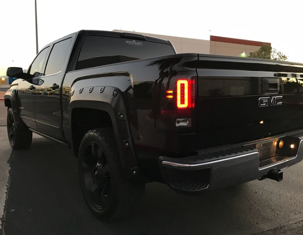 GMC Sierra 1500 2014-2018 (Only Fits 3rd GEN Single-Wheel GMC Sierra with Factory OEM Halogen Tail Lights) Tail Lights OLED in Smoked