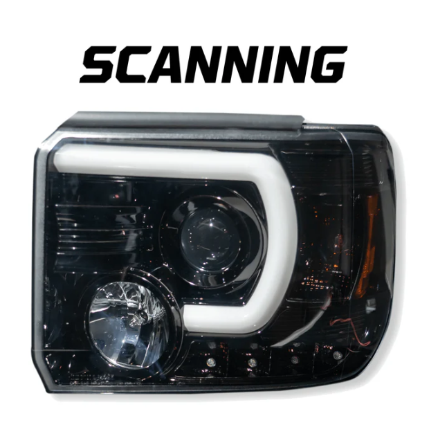 GMC Sierra 3500 15-19 Dually Projector Headlights w OLED Amber DRLs & Scanning OLED Amber Turn Signals in Smoked/Black