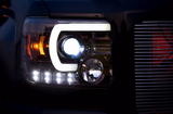 GMC Sierra 3500 15-19 Dually Projector Headlights w OLED Amber DRLs & Scanning OLED Amber Turn Signals in Smoked/Black