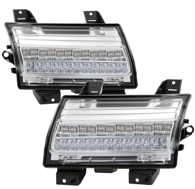 ( Spyder ) Jeep Wrangler 2018-2021 / Jeep Gladiator 2020-2021 ( LED Model Only Do Not Fit Halogen Model ) Full LED Front Bumper Lights - Sequential Signal - Chrome