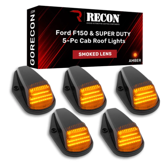 Ford SUPERDUTY 88-98 & Ford F-150 84-96 5pc Cab Light Set LED Smoked Lens with Amber LEDs