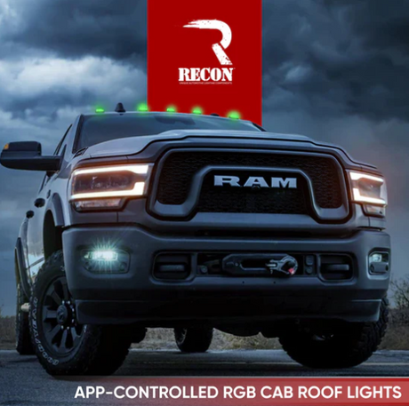 Dodge 19-25 RAM 2500/3500 5-Piece Ultra Bright RGB Multi-Colored LED Cab Roof Lights Bluetooth App (Fresh Install: For Models that DID NOT come with factory cab lights) - Multiple Lens