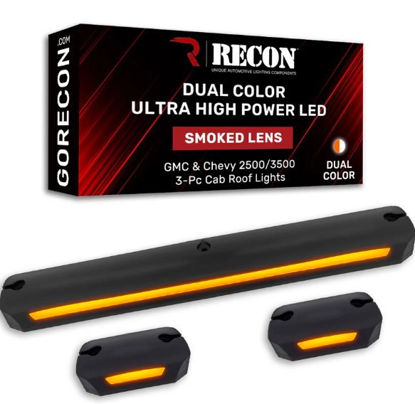 GMC & Chevy 07-14 Heavy-Duty (3-PC Set) Smoked Lens Cab Roof Light Lens with Ultra-High Pow Dual Color Amber or White LED Function - Smoked Lens