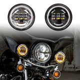 4.5" Motorcycle LED Passing Lights Kit with Amber Halo Turn Signal