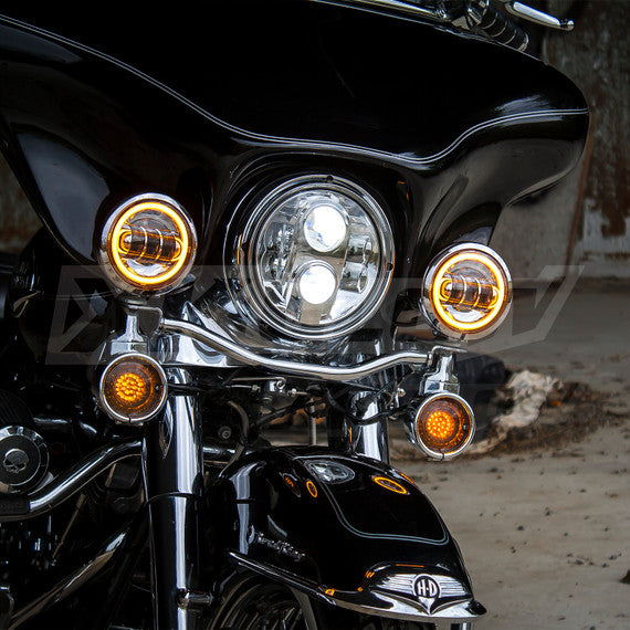 4.5" Motorcycle LED Passing Lights Kit with Amber Halo Turn Signal