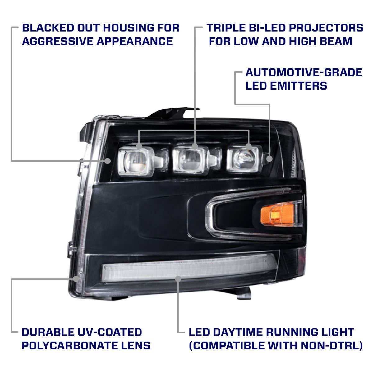 2007-2013 Chevrolet Silverado LED Projector Headlights (pair)