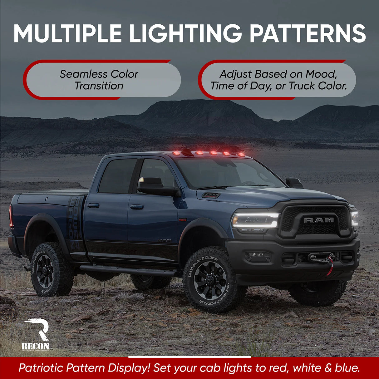 Dodge RAM 03-18 Heavy-Duty 2500 & 3500 (5-Piece Set) Smoked Cab Roof Light Lens with RGB (Multi-Colored) High-Power LED's