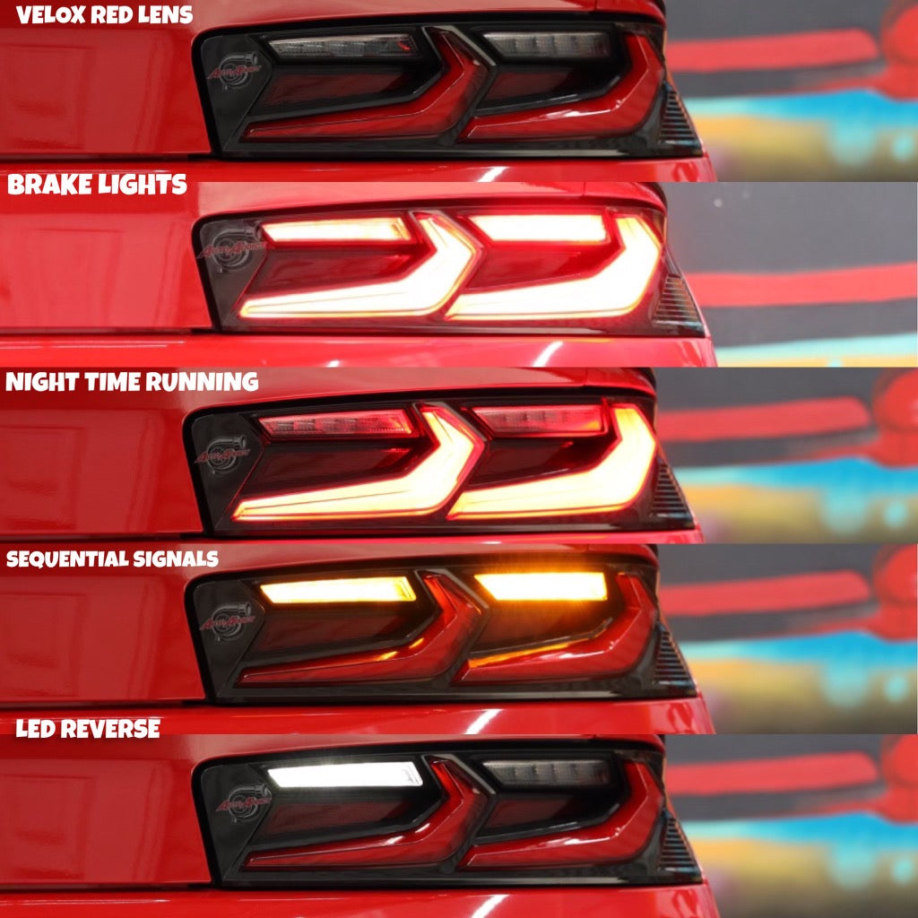 2016-2018 CHEVY CAMARO VELOX LED TAILLIGHTS GLOSS BLACK/RED LENS