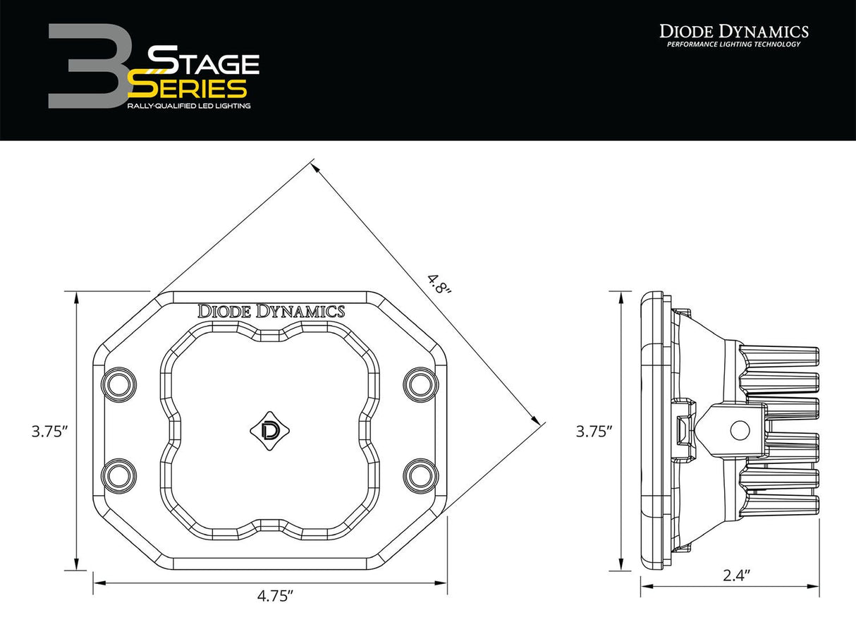 SS3 SAE Yellow Pro Flush Mount LED Pod (pair)