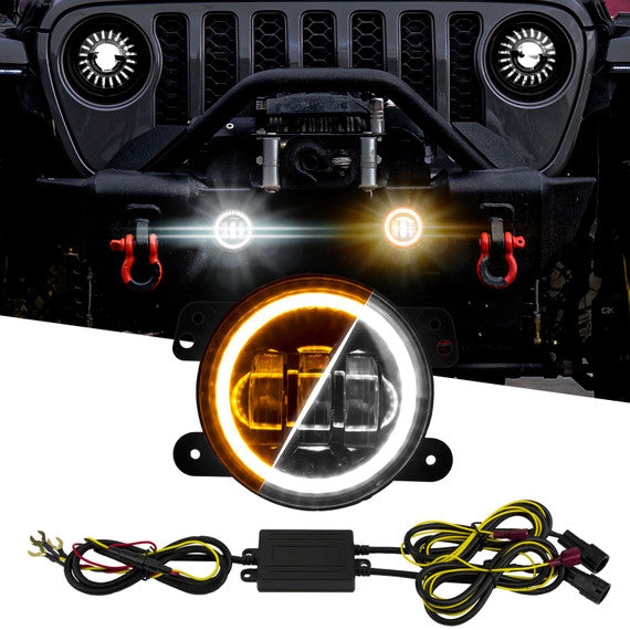 LED Fog Light Kit for Jeep Wrangler JK with White and Amber Halo